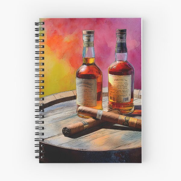 Item preview, Whiskey Bottles and Cigars on Wooden Barrel - Vibrant Background of Luxury and Relaxation designed and sold by OlfactoART Studio.