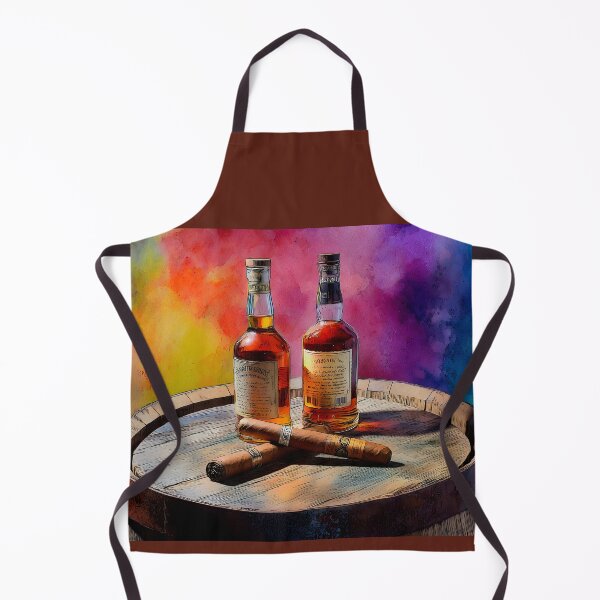Item preview, Whiskey Bottles and Cigars on Wooden Barrel - Vibrant Background of Luxury and Relaxation designed and sold by OlfactoART Studio.