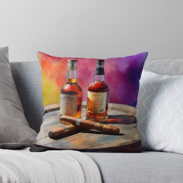 Item preview, Whiskey Bottles and Cigars on Wooden Barrel - Vibrant Background of Luxury and Relaxation designed and sold by OlfactoART Studio.