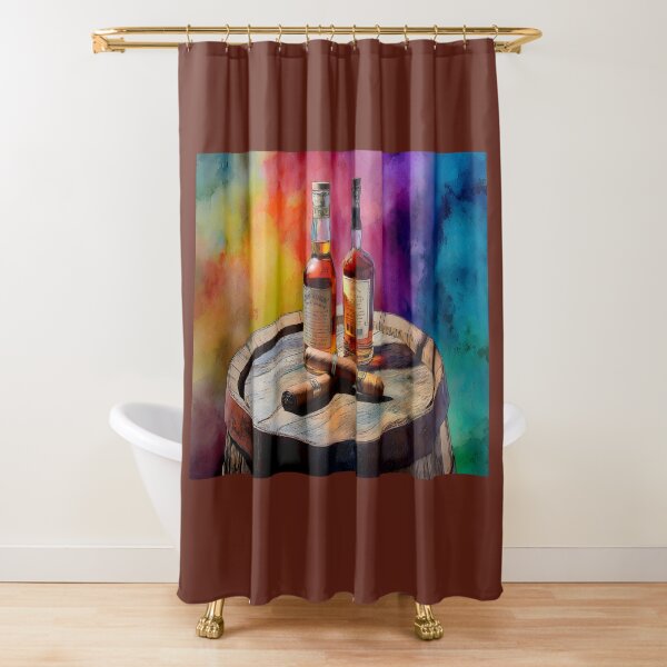 Item preview, Whiskey Bottles and Cigars on Wooden Barrel - Vibrant Background of Luxury and Relaxation designed and sold by OlfactoART Studio.