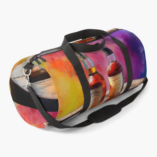 Item preview, Whiskey Bottles and Cigars on Wooden Barrel - Vibrant Background of Luxury and Relaxation designed and sold by OlfactoART Studio.