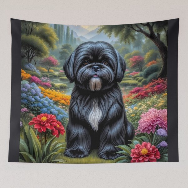 Item preview, Baxter Black Lhasa Apso Dog Portrait Painting designed and sold by Heart and Soul Studio.