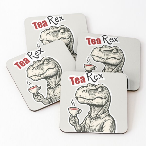 Item preview, T-Rex dinosaur with cup of tea designed and sold by Painted Planet.