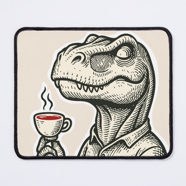 Item preview, T-Rex dinosaur with cup of tea designed and sold by Painted Planet.