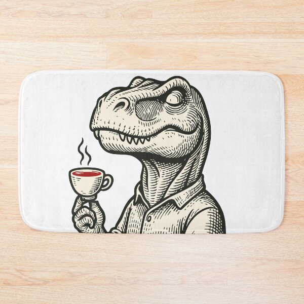 Item preview, T-Rex dinosaur with cup of tea designed and sold by Painted Planet.