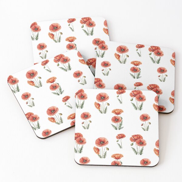 Item preview, Red Poppy (Mohnblume) Floral Design – Minimalist Botanical Art with Green Leaves designed and sold by Marwamay.