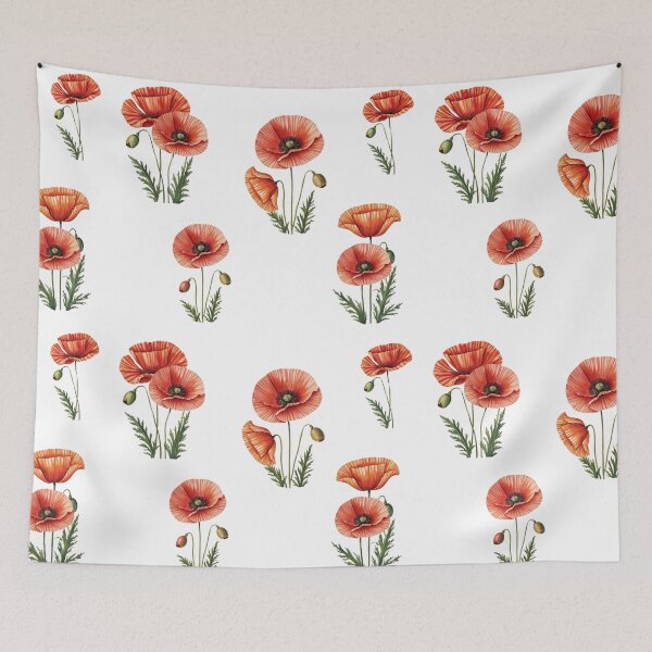 Item preview, Red Poppy (Mohnblume) Floral Design – Minimalist Botanical Art with Green Leaves designed and sold by Marwamay.