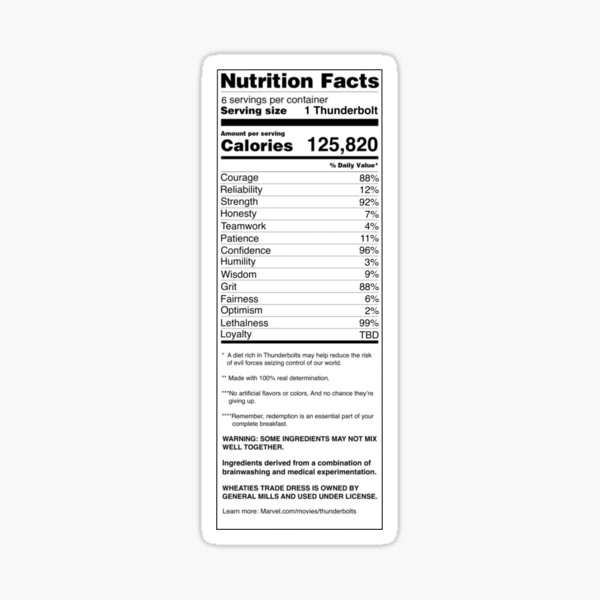 Item preview, Thunderbolts Nutrition Facts designed and sold by autumnologyart.