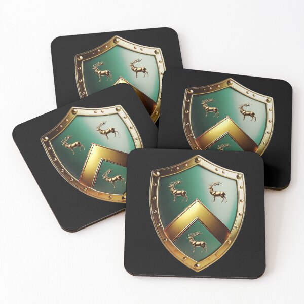 Item preview, Robinson Heraldic Shield  Golden Chevron & Stags on Green Field designed and sold by Highlandkings.