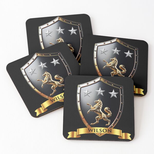 Item preview, Wilson Crest Shield  Rearing Wolf & Stars with Golden Banner designed and sold by Highlandkings.