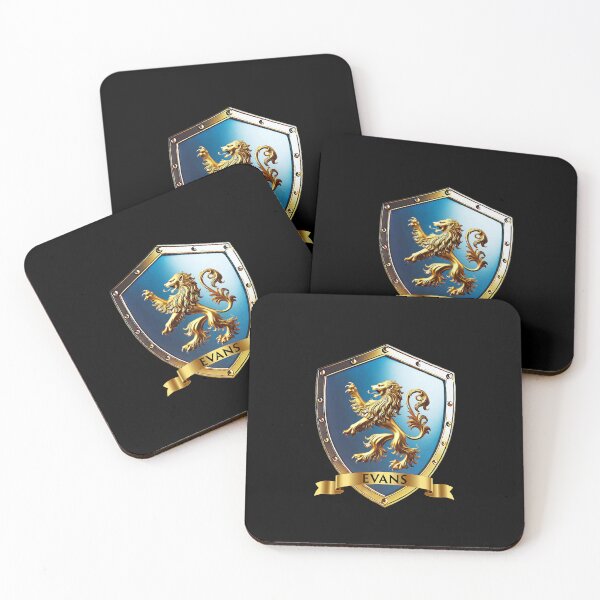 Item preview, Evans Family Crest Shield  Golden Lion with Name Banner Accent designed and sold by Highlandkings.