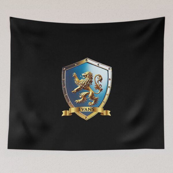 Item preview, Evans Family Crest Shield  Golden Lion with Name Banner Accent designed and sold by Highlandkings.