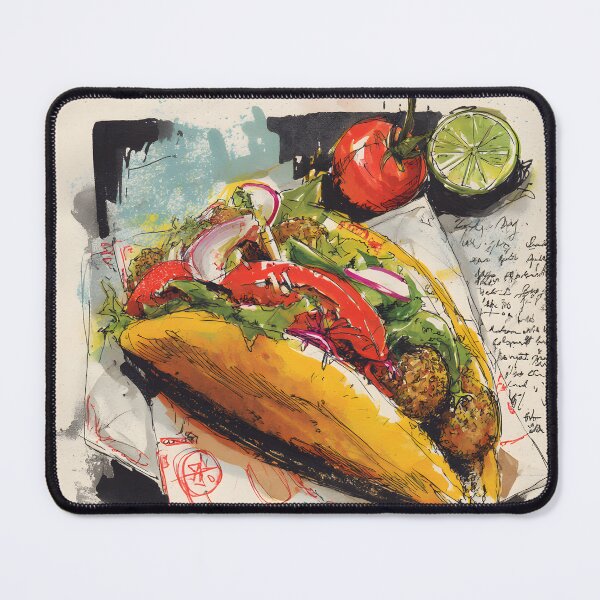 Item preview, Vibrant Falafel Sandwich with Fresh Veggies and Artistic Notes- Middle Eastern Street Food Delight designed and sold by OlfactoART Studio.