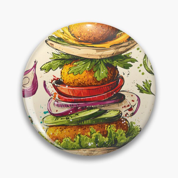Item preview, Towering Falafel Delight with Floating Spices and Vibrant Veggies in a Playful Culinary Whirl designed and sold by OlfactoART Studio.