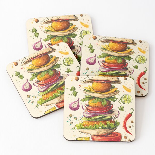 Item preview, Towering Falafel Delight with Floating Spices and Vibrant Veggies in a Playful Culinary Whirl designed and sold by OlfactoART Studio.