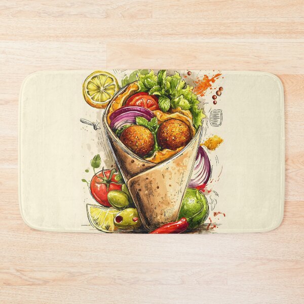 Item preview, Bursting Falafel Wrap with Fresh Vegetables, Aromatic Herbs, Zesty Lemon and Colorful Ingredients Digital AI Art designed and sold by OlfactoART Studio.
