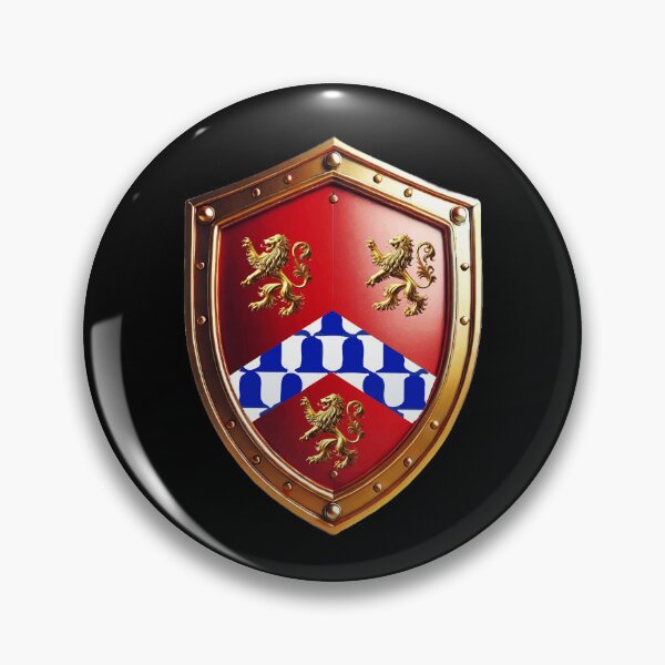 Item preview, White Heraldic Shield Chequy Blue Chevron & Golden Lions on Red designed and sold by Highlandkings.