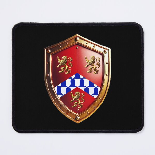 Item preview, White Heraldic Shield Chequy Blue Chevron & Golden Lions on Red designed and sold by Highlandkings.