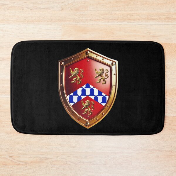 Item preview, White Heraldic Shield Chequy Blue Chevron & Golden Lions on Red designed and sold by Highlandkings.
