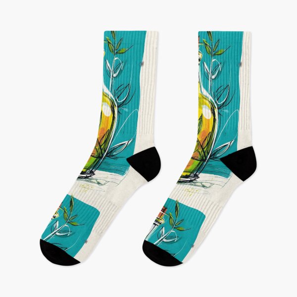 Item preview, Abstract Olive Oil Bottle with Leaves - Bold Teal and Yellow Modern Kitchen Art designed and sold by OlfactoART Studio.