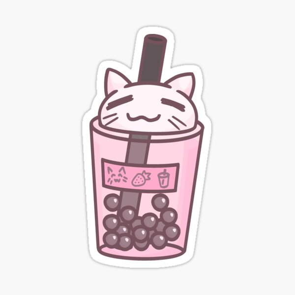 Item preview, Cute Strawberry Cat Bubble Tea Drink designed and sold by Peachy-Piper.