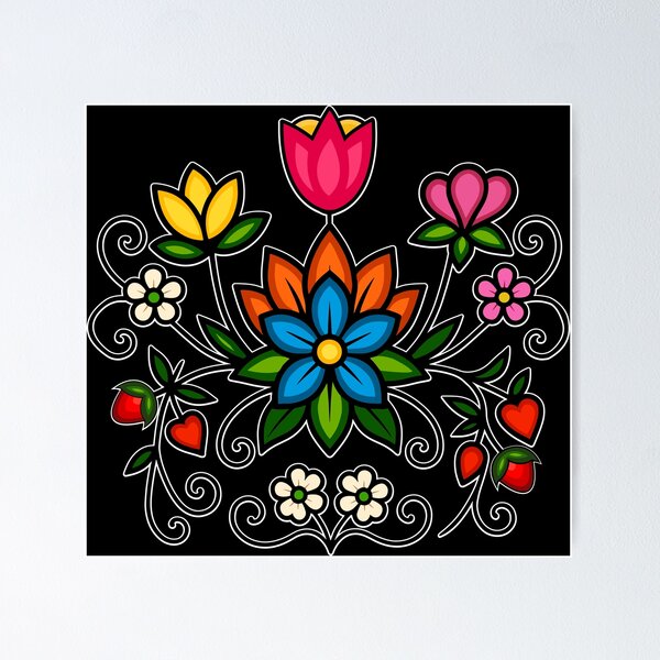 Aperçu de l'œuvre Floral ojibwé avec fleurs anishinaabe et fraises créée et vendue par YalenArt.