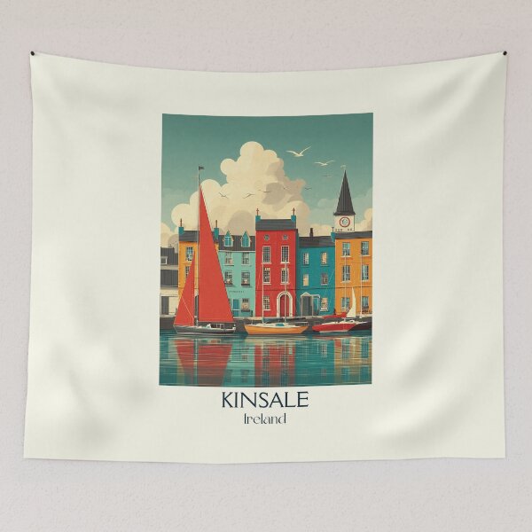 Item preview, Kinsale Harbor Poster – Colorful Facades & Bright Red Sail designed and sold by TuncGK.