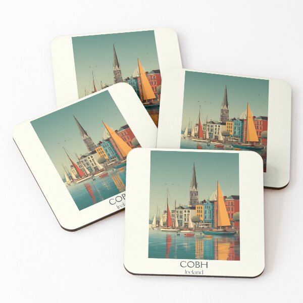 Item preview, Cobh Harbor Poster – Sailboats & Cathedral Beneath Open Skies designed and sold by TuncGK.