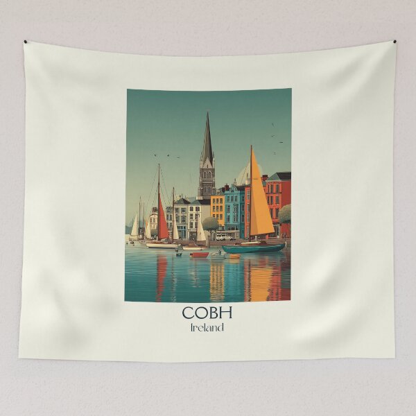 Item preview, Cobh Harbor Poster – Sailboats & Cathedral Beneath Open Skies designed and sold by TuncGK.