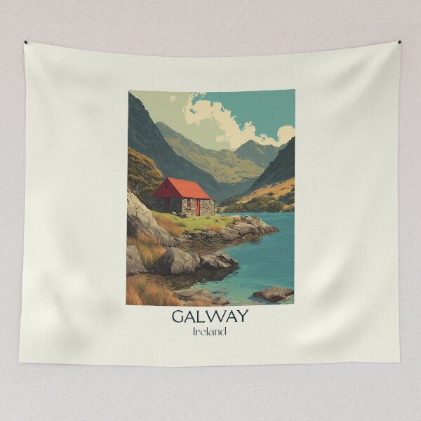 Item preview, Galway Countryside Poster – Red Cottage in Highland Solitude designed and sold by TuncGK.