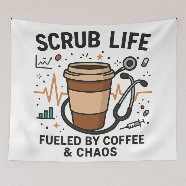 Item preview, Scrub Life Nurse Week Design | “Fueled by Coffee & Chaos” | Funny Nurse Gift | Stethoscope Coffee Cup Vector designed and sold by WAUZ.