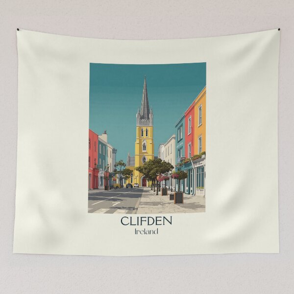 Item preview, Clifden Poster – Pastel Streets & Cathedral Spire designed and sold by TuncGK.