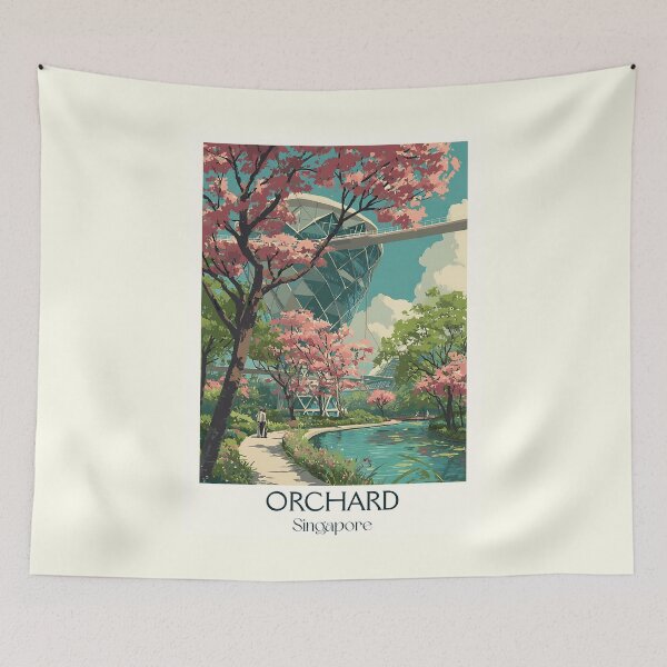 Item preview, Orchard Singapore Poster – Blossoms, Skyscrapers & Urban Calm designed and sold by TuncGK.