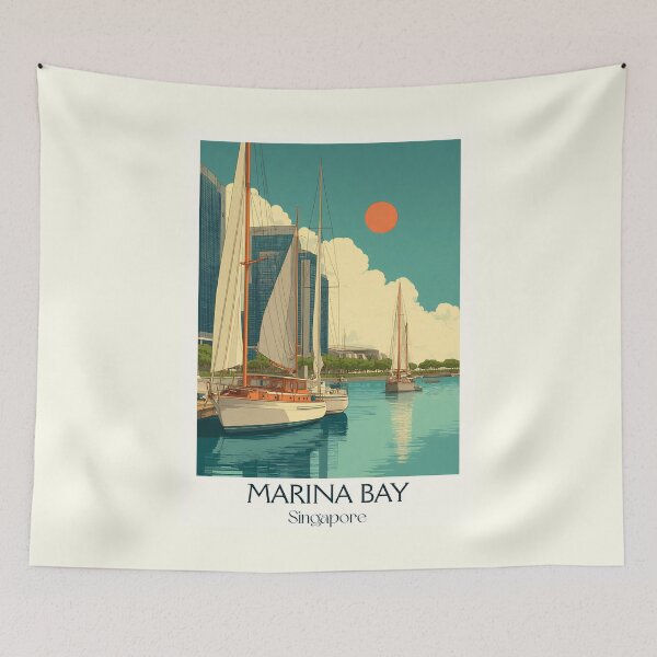 Item preview, Marina Bay Poster – Iconic Sailboats & Sunset Skyline designed and sold by TuncGK.