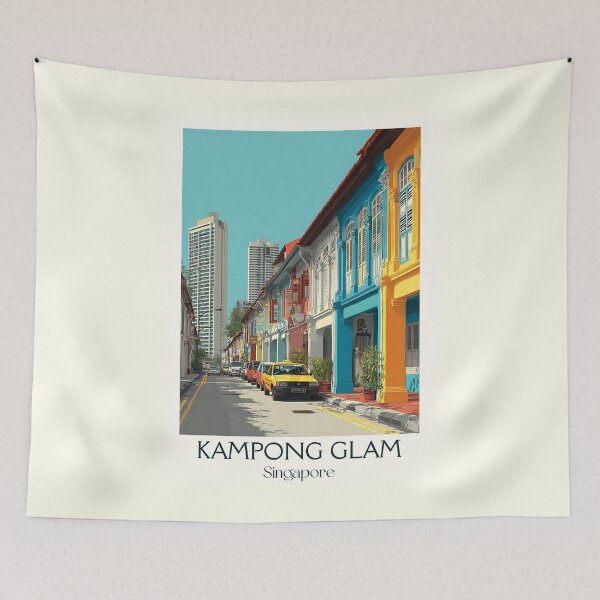 Item preview, Kampong Glam Poster – Bright Lanes & Sultan Mosque View designed and sold by TuncGK.