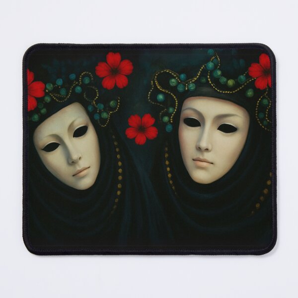 Item preview, Masked Duo in Black with Red Flowers designed and sold by MaPerle.