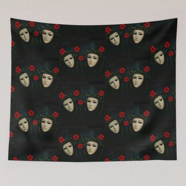 Item preview, Masked Duo in Black with Red Flowers designed and sold by MaPerle.