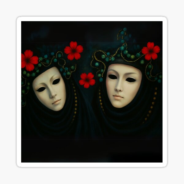 Item preview, Masked Duo in Black with Red Flowers designed and sold by MaPerle.
