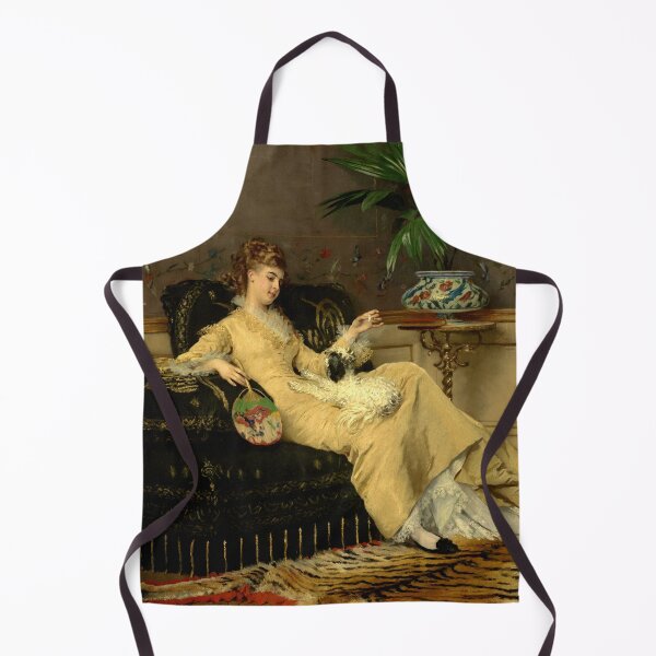 Item preview, Woman in Yellow with lapdog(c. 1875) by Gustave Léonard de Jonghe designed and sold by PureVintageLove.