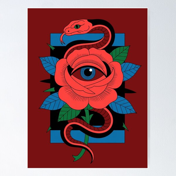 Aperçu de l'œuvre Serpent et rose rouge créée et vendue par DropRomance.
