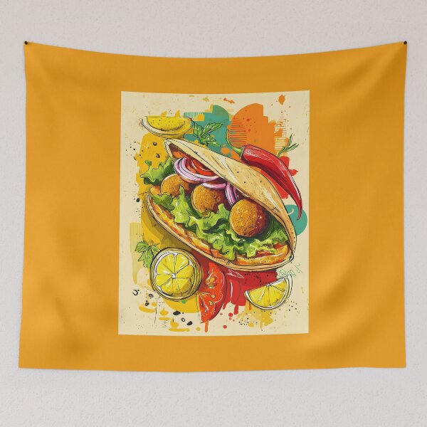 Item preview, Falafel Stuffed Pita with Lemon and Chili in a Burst of Colorful Street Food Energy designed and sold by OlfactoART Studio.