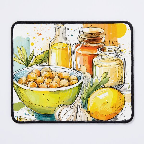 Item preview, Hummus Recipe - A Vibrant Culinary Creation with Fresh Ingredients and Bold Colors designed and sold by OlfactoART Studio.