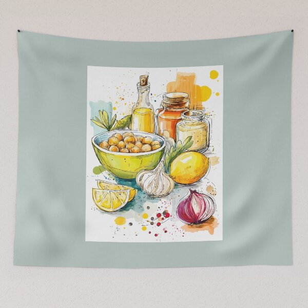 Item preview, Hummus Recipe - A Vibrant Culinary Creation with Fresh Ingredients and Bold Colors designed and sold by OlfactoART Studio.