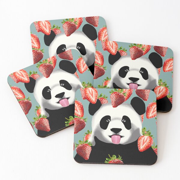 Item preview, Cheeky Panda Illustration with Falling Strawberries – Fun Animal Art for Prints, Stickers & More designed and sold by Pandositive.