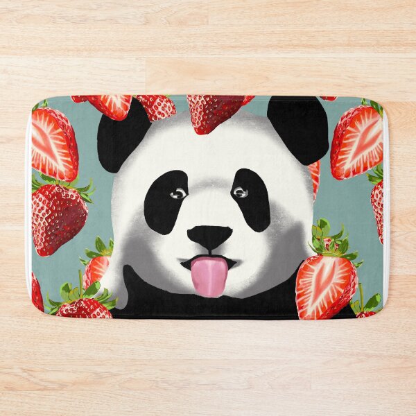 Item preview, Cheeky Panda Illustration with Falling Strawberries – Fun Animal Art for Prints, Stickers & More designed and sold by Pandositive.