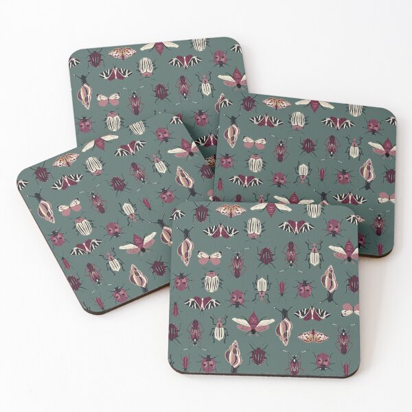 Item preview, entomology - dark red insects on ivy green designed and sold by kobyakov.
