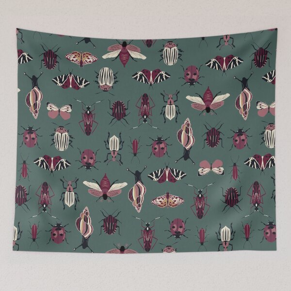 Item preview, entomology - dark red insects on ivy green designed and sold by kobyakov.