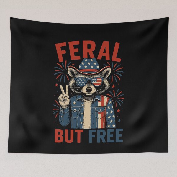 Item preview, Feral But Free USA Raccoon 4th Of July designed and sold by varioarts.