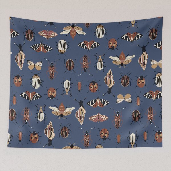 Item preview, entomology - amber insects on muted blue designed and sold by kobyakov.