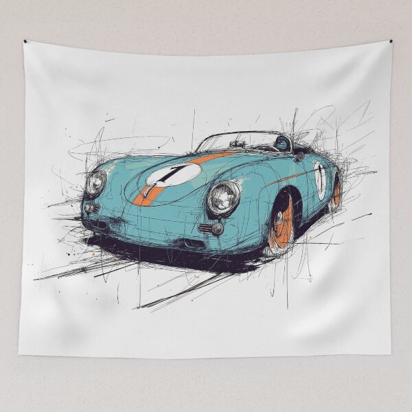 Item preview, Porsche 356 race car Ink illustration designed and sold by blackdogshop.